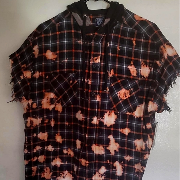 Men's XL Distressed/Bleached Button shirt w/ Hood - Picture 1 of 3